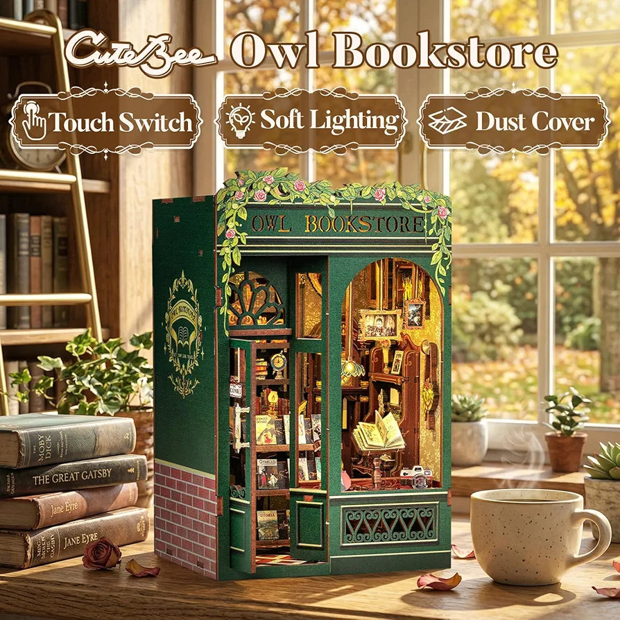 Owl Bookstore 3D Wooden Puzzle DIY Miniature House Kit