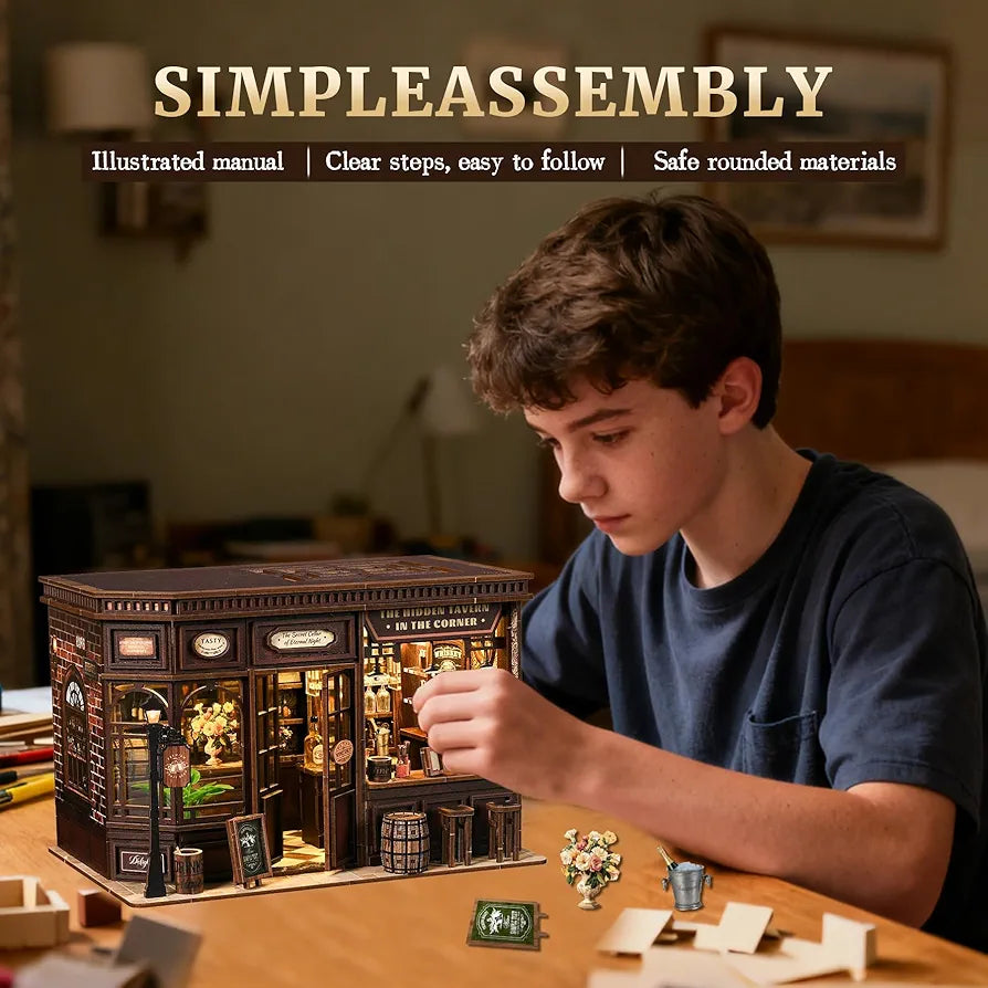 DIY Miniature Book Nook Kit with Sensor LED Light