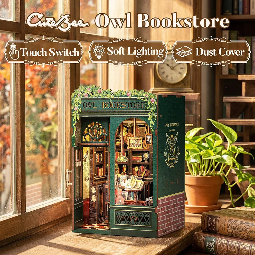 Owl Bookstore 3D Wooden Puzzle DIY Miniature House Kit