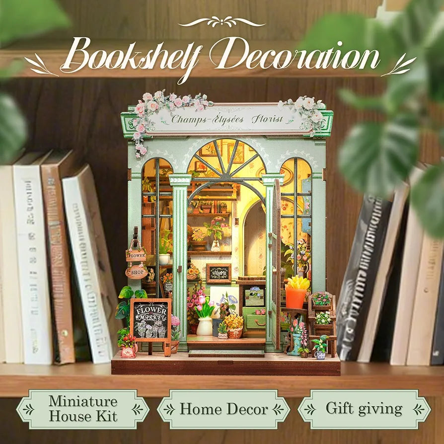 DIY Miniature Dollhouse Book Nook Kit with LED