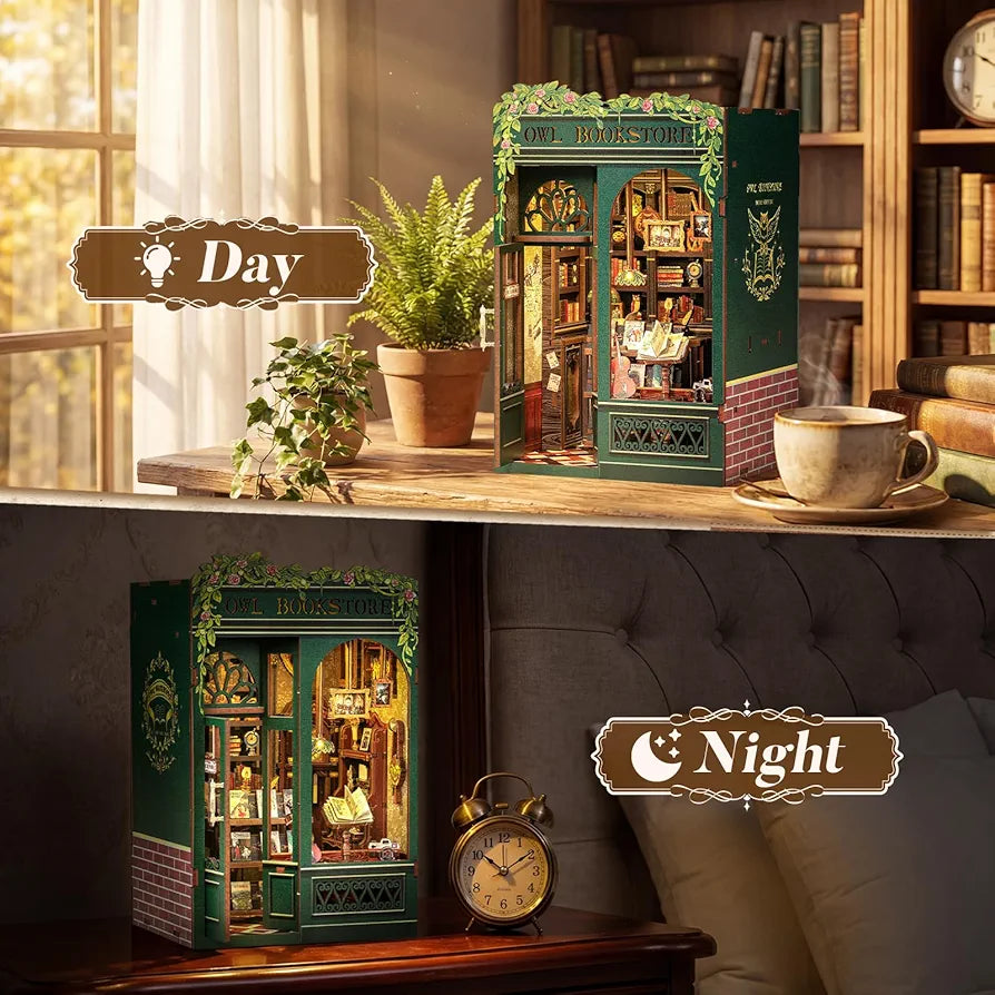 Owl Bookstore 3D Wooden Puzzle DIY Miniature House Kit