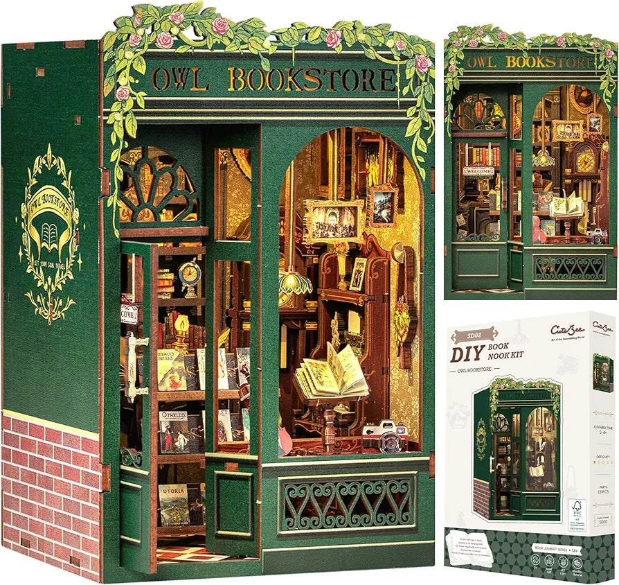 Owl Bookstore 3D Wooden Puzzle DIY Miniature House Kit